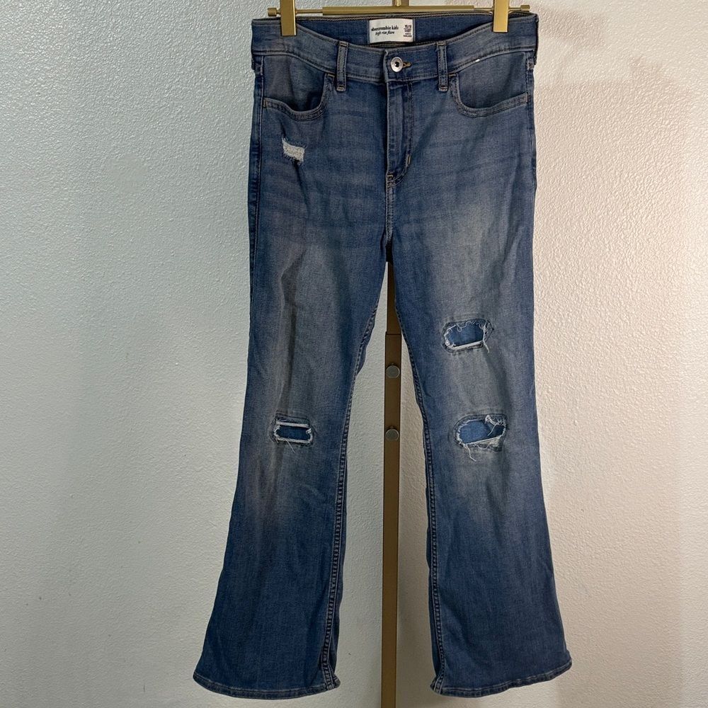 Abercrombie Kids- High rise flare Distressed Jeans- Girls 15/16 short